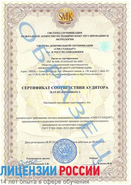 Образец сертификата соответствия аудитора №ST.RU.EXP.00006191-3 Холмск Сертификат ISO 50001
